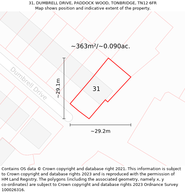 31, DUMBRELL DRIVE, PADDOCK WOOD, TONBRIDGE, TN12 6FR: Plot and title map