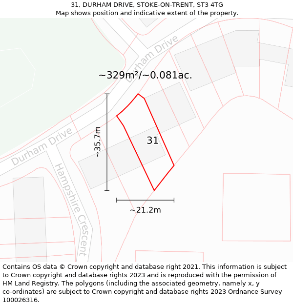 31, DURHAM DRIVE, STOKE-ON-TRENT, ST3 4TG: Plot and title map