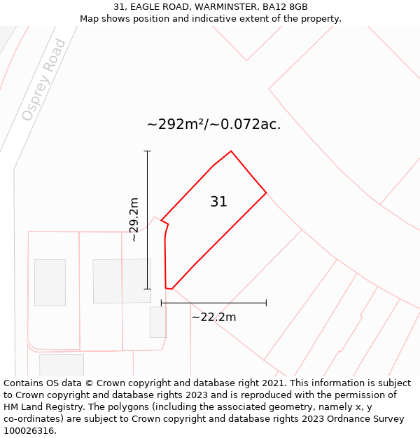 31, EAGLE ROAD, WARMINSTER, BA12 8GB: Plot and title map