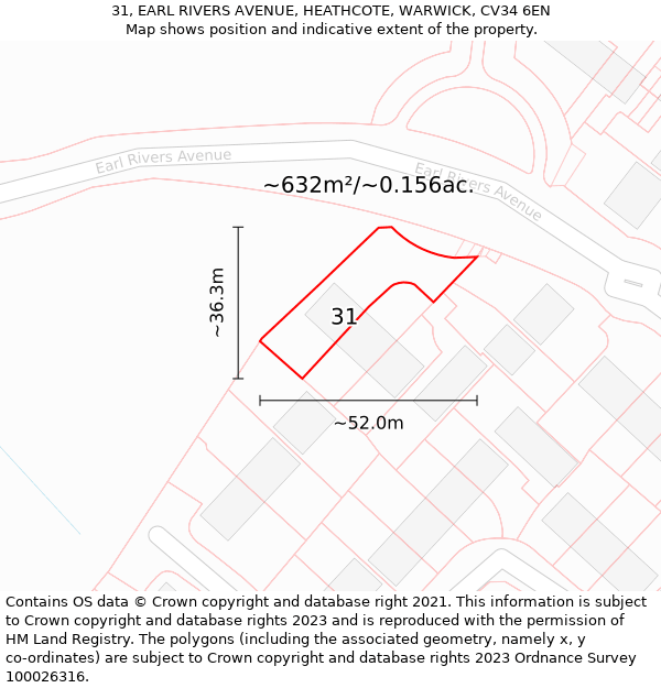 31, EARL RIVERS AVENUE, HEATHCOTE, WARWICK, CV34 6EN: Plot and title map