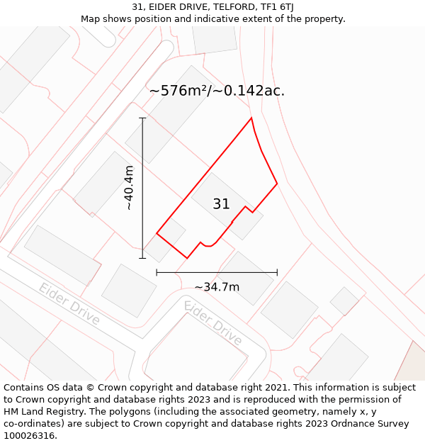 31, EIDER DRIVE, TELFORD, TF1 6TJ: Plot and title map