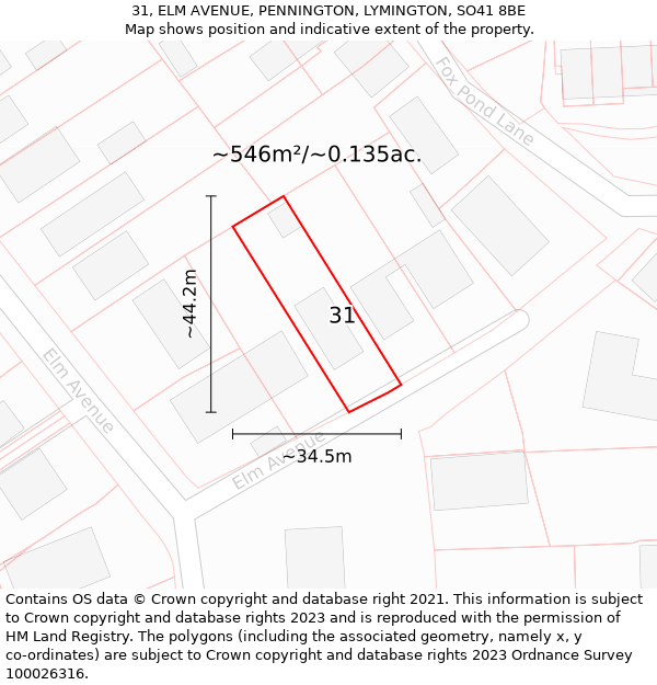 31, ELM AVENUE, PENNINGTON, LYMINGTON, SO41 8BE: Plot and title map