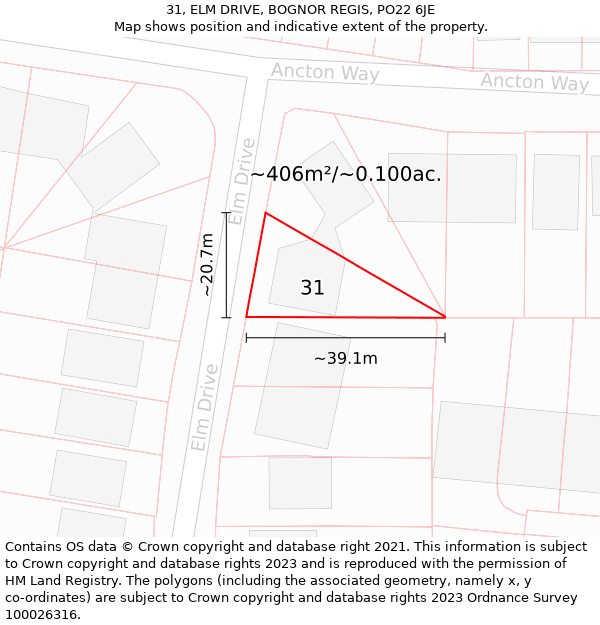 31, ELM DRIVE, BOGNOR REGIS, PO22 6JE: Plot and title map