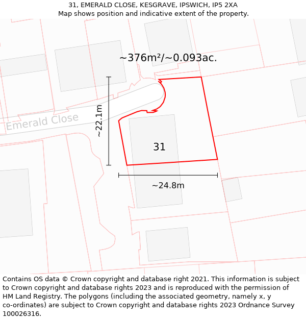 31, EMERALD CLOSE, KESGRAVE, IPSWICH, IP5 2XA: Plot and title map