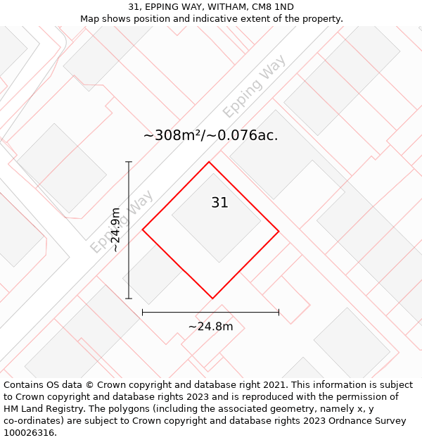 31, EPPING WAY, WITHAM, CM8 1ND: Plot and title map