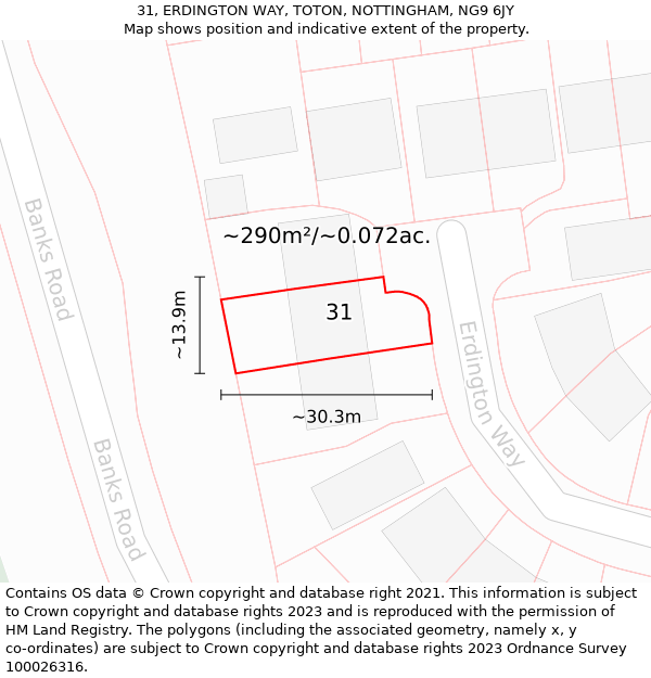 31, ERDINGTON WAY, TOTON, NOTTINGHAM, NG9 6JY: Plot and title map