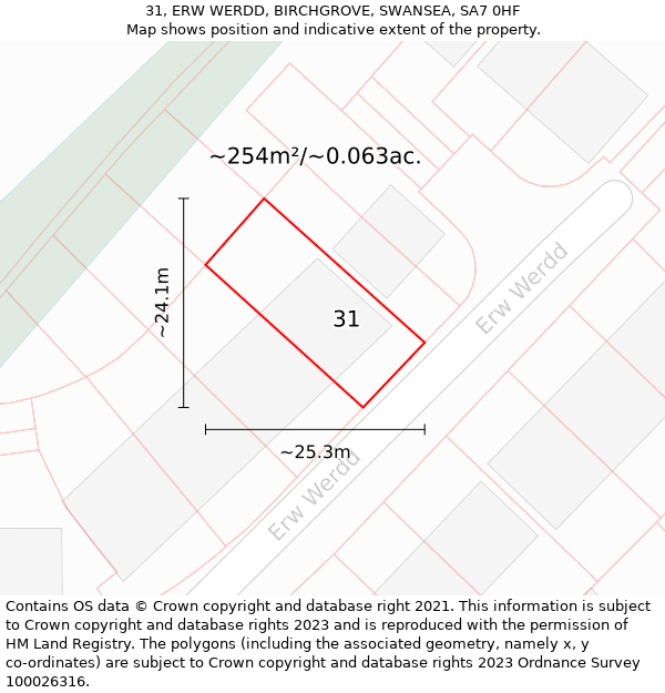 31, ERW WERDD, BIRCHGROVE, SWANSEA, SA7 0HF: Plot and title map