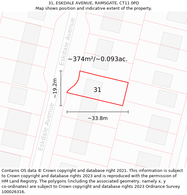 31, ESKDALE AVENUE, RAMSGATE, CT11 0PD: Plot and title map