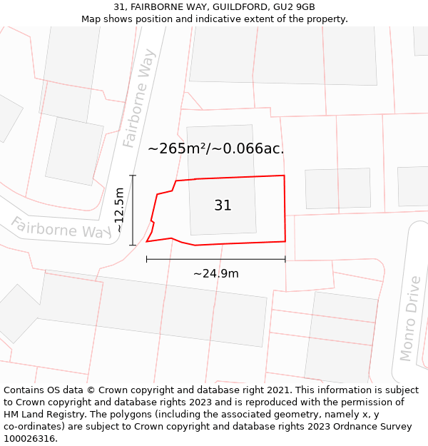 31, FAIRBORNE WAY, GUILDFORD, GU2 9GB: Plot and title map