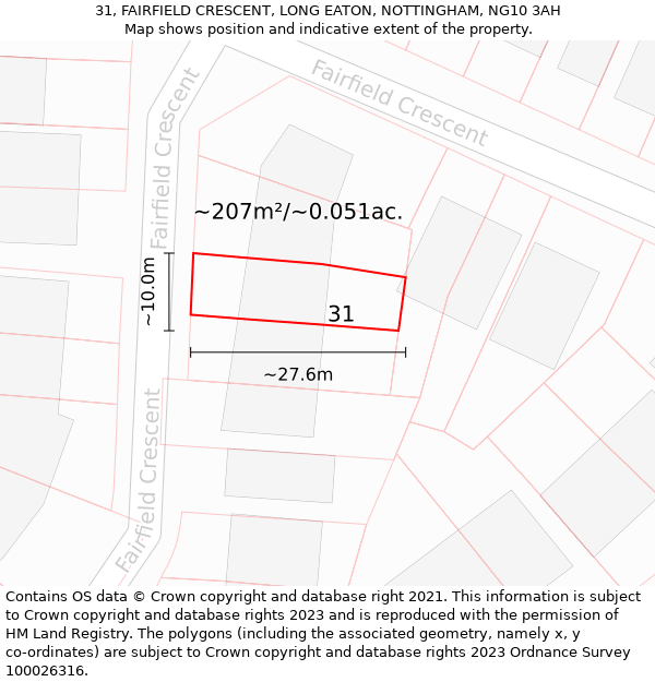 31, FAIRFIELD CRESCENT, LONG EATON, NOTTINGHAM, NG10 3AH: Plot and title map