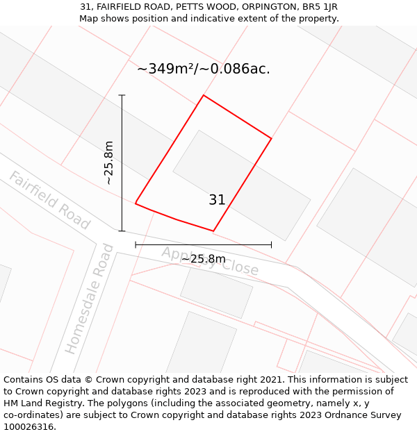 31, FAIRFIELD ROAD, PETTS WOOD, ORPINGTON, BR5 1JR: Plot and title map