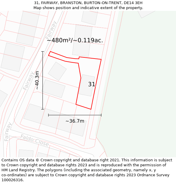 31, FAIRWAY, BRANSTON, BURTON-ON-TRENT, DE14 3EH: Plot and title map