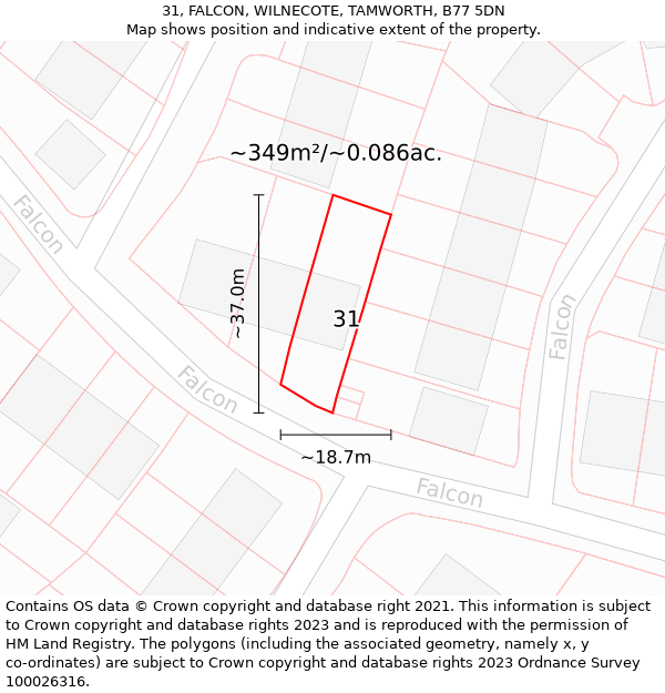 31, FALCON, WILNECOTE, TAMWORTH, B77 5DN: Plot and title map