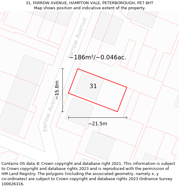 31, FARROW AVENUE, HAMPTON VALE, PETERBOROUGH, PE7 8HT: Plot and title map