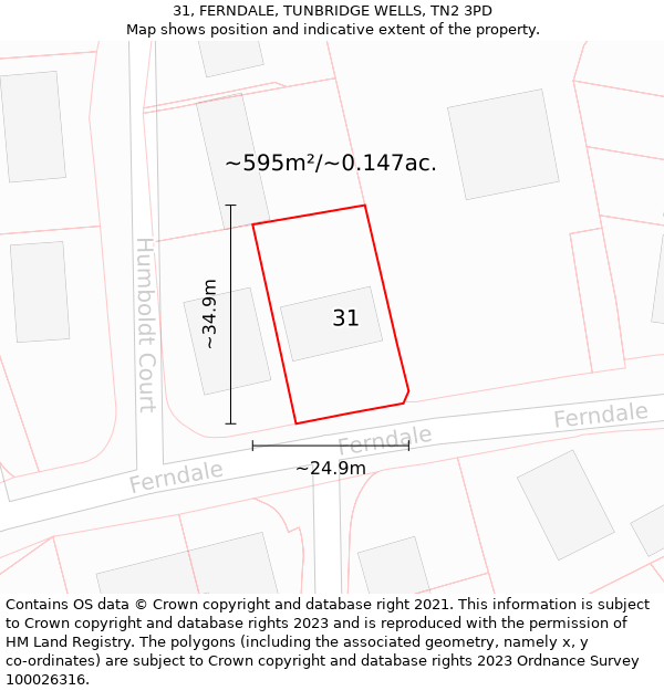 31, FERNDALE, TUNBRIDGE WELLS, TN2 3PD: Plot and title map