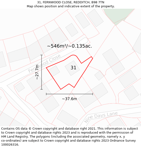 31, FERNWOOD CLOSE, REDDITCH, B98 7TN: Plot and title map