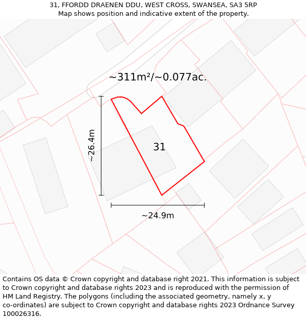 31, FFORDD DRAENEN DDU, WEST CROSS, SWANSEA, SA3 5RP: Plot and title map