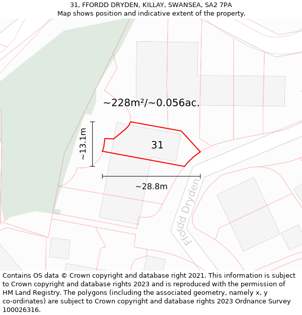 31, FFORDD DRYDEN, KILLAY, SWANSEA, SA2 7PA: Plot and title map