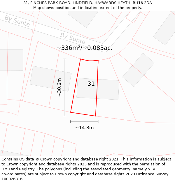 31, FINCHES PARK ROAD, LINDFIELD, HAYWARDS HEATH, RH16 2DA: Plot and title map