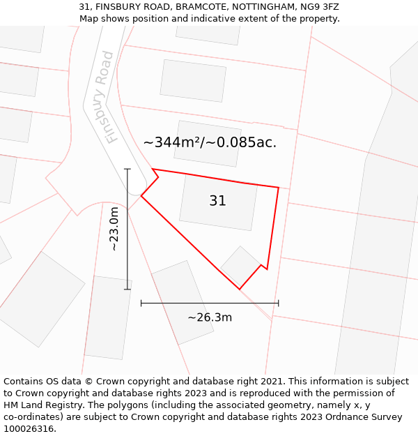 31, FINSBURY ROAD, BRAMCOTE, NOTTINGHAM, NG9 3FZ: Plot and title map