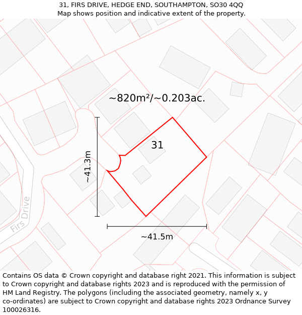 31, FIRS DRIVE, HEDGE END, SOUTHAMPTON, SO30 4QQ: Plot and title map