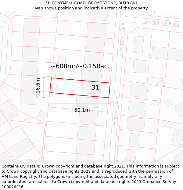 31, FONTMELL ROAD, BROADSTONE, BH18 8NL: Plot and title map