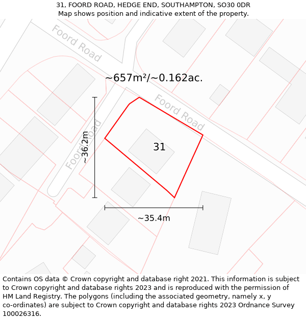 31, FOORD ROAD, HEDGE END, SOUTHAMPTON, SO30 0DR: Plot and title map