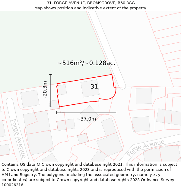31, FORGE AVENUE, BROMSGROVE, B60 3GG: Plot and title map