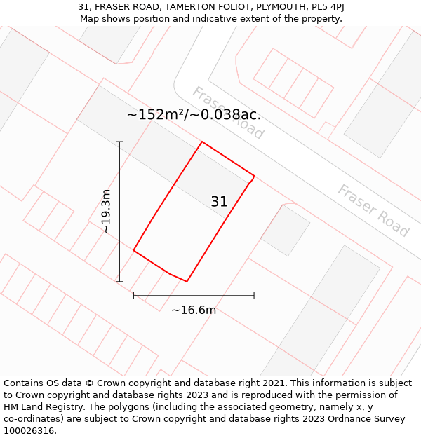 31, FRASER ROAD, TAMERTON FOLIOT, PLYMOUTH, PL5 4PJ: Plot and title map