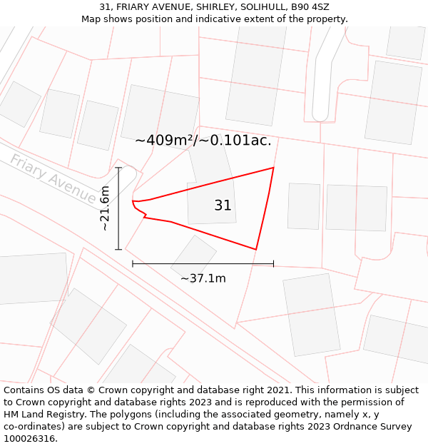 31, FRIARY AVENUE, SHIRLEY, SOLIHULL, B90 4SZ: Plot and title map