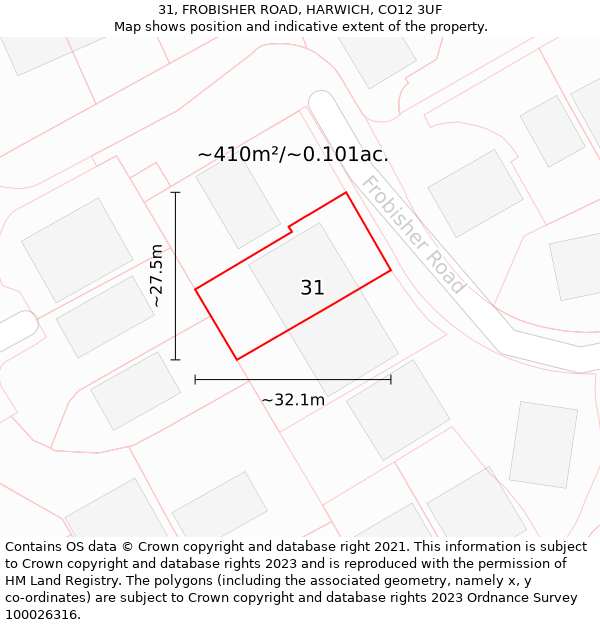 31, FROBISHER ROAD, HARWICH, CO12 3UF: Plot and title map