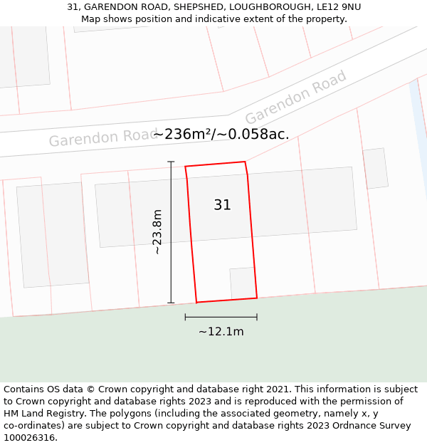 31, GARENDON ROAD, SHEPSHED, LOUGHBOROUGH, LE12 9NU: Plot and title map