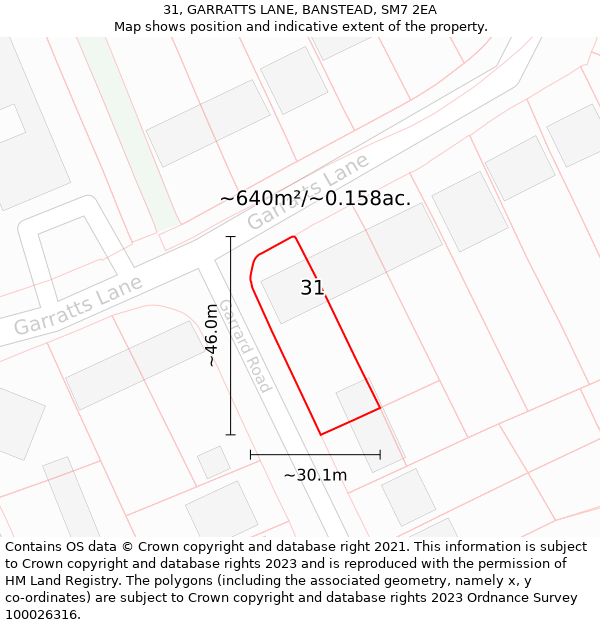 31, GARRATTS LANE, BANSTEAD, SM7 2EA: Plot and title map