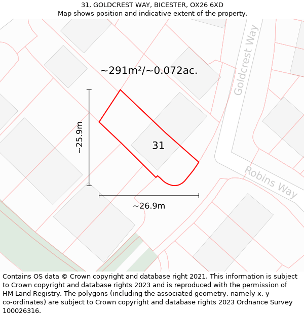 31, GOLDCREST WAY, BICESTER, OX26 6XD: Plot and title map