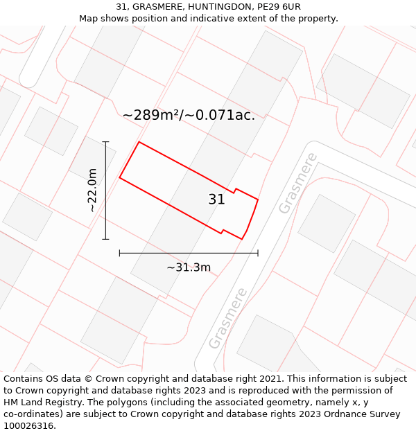 31, GRASMERE, HUNTINGDON, PE29 6UR: Plot and title map