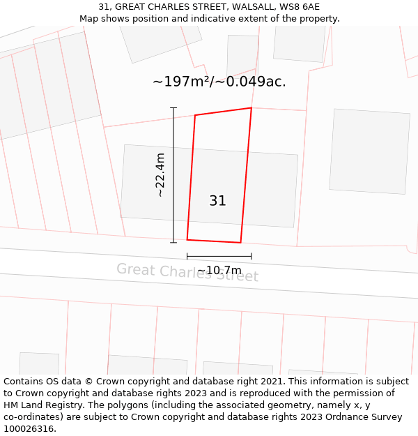 31, GREAT CHARLES STREET, WALSALL, WS8 6AE: Plot and title map