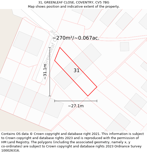 31, GREENLEAF CLOSE, COVENTRY, CV5 7BG: Plot and title map