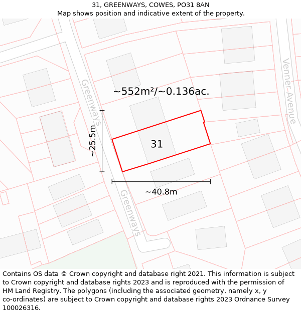 31, GREENWAYS, COWES, PO31 8AN: Plot and title map