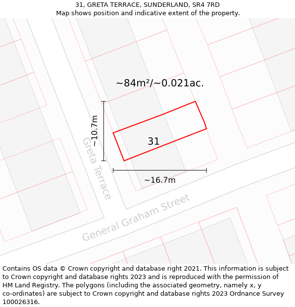 31, GRETA TERRACE, SUNDERLAND, SR4 7RD: Plot and title map