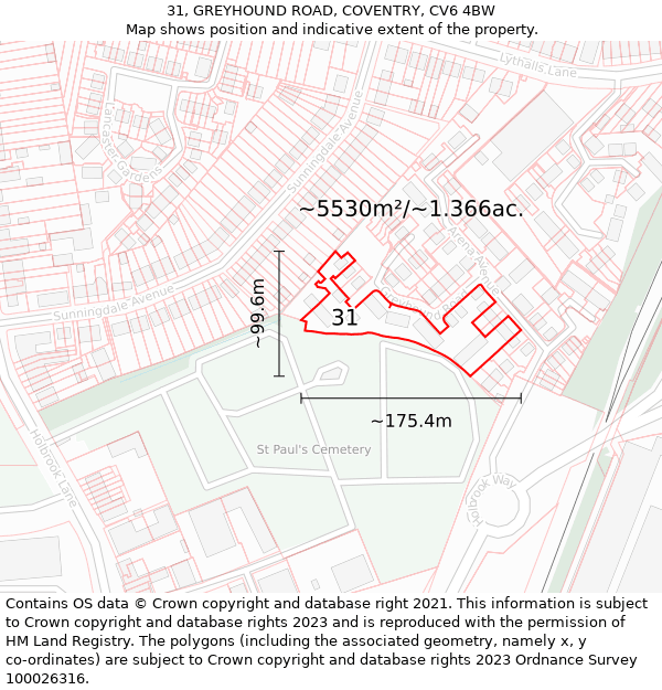 31, GREYHOUND ROAD, COVENTRY, CV6 4BW: Plot and title map