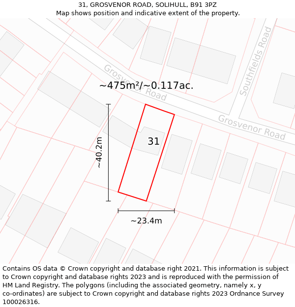 31, GROSVENOR ROAD, SOLIHULL, B91 3PZ: Plot and title map
