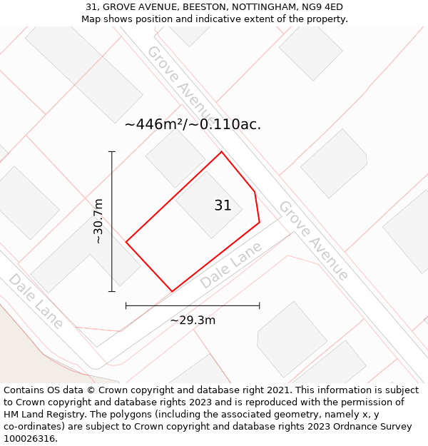 31, GROVE AVENUE, BEESTON, NOTTINGHAM, NG9 4ED: Plot and title map