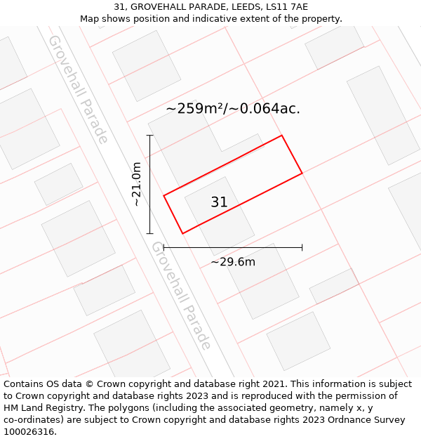 31, GROVEHALL PARADE, LEEDS, LS11 7AE: Plot and title map