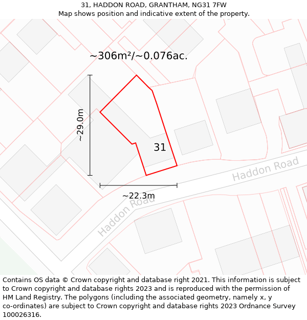 31, HADDON ROAD, GRANTHAM, NG31 7FW: Plot and title map