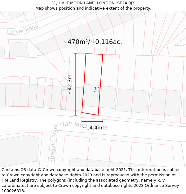 31, HALF MOON LANE, LONDON, SE24 9JX: Plot and title map