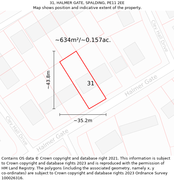 31, HALMER GATE, SPALDING, PE11 2EE: Plot and title map