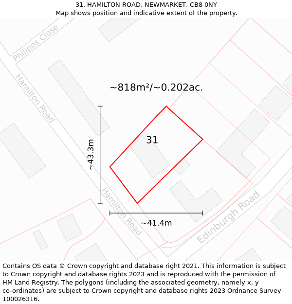 31, HAMILTON ROAD, NEWMARKET, CB8 0NY: Plot and title map