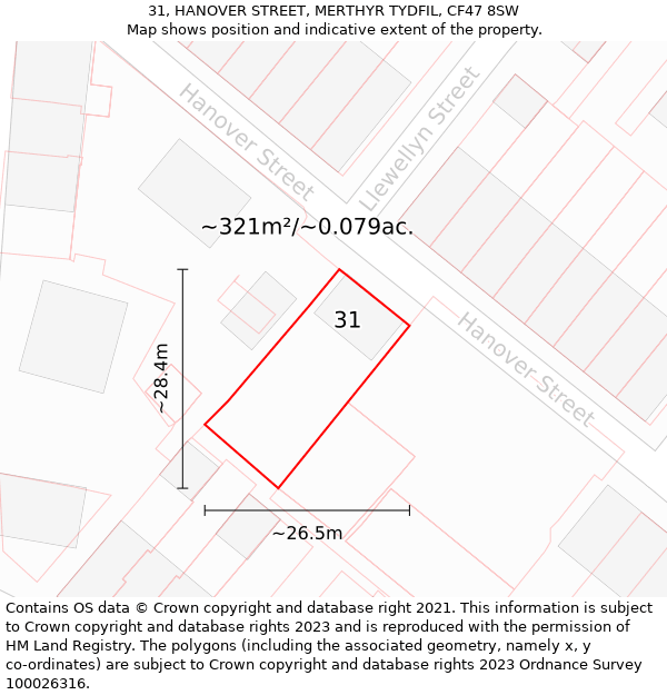 31, HANOVER STREET, MERTHYR TYDFIL, CF47 8SW: Plot and title map