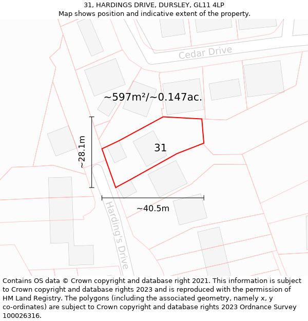 31, HARDINGS DRIVE, DURSLEY, GL11 4LP: Plot and title map