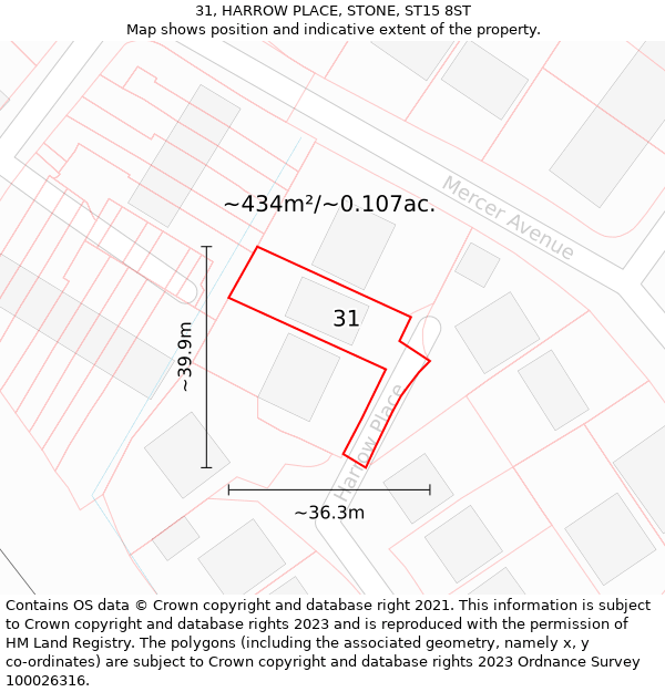 31, HARROW PLACE, STONE, ST15 8ST: Plot and title map